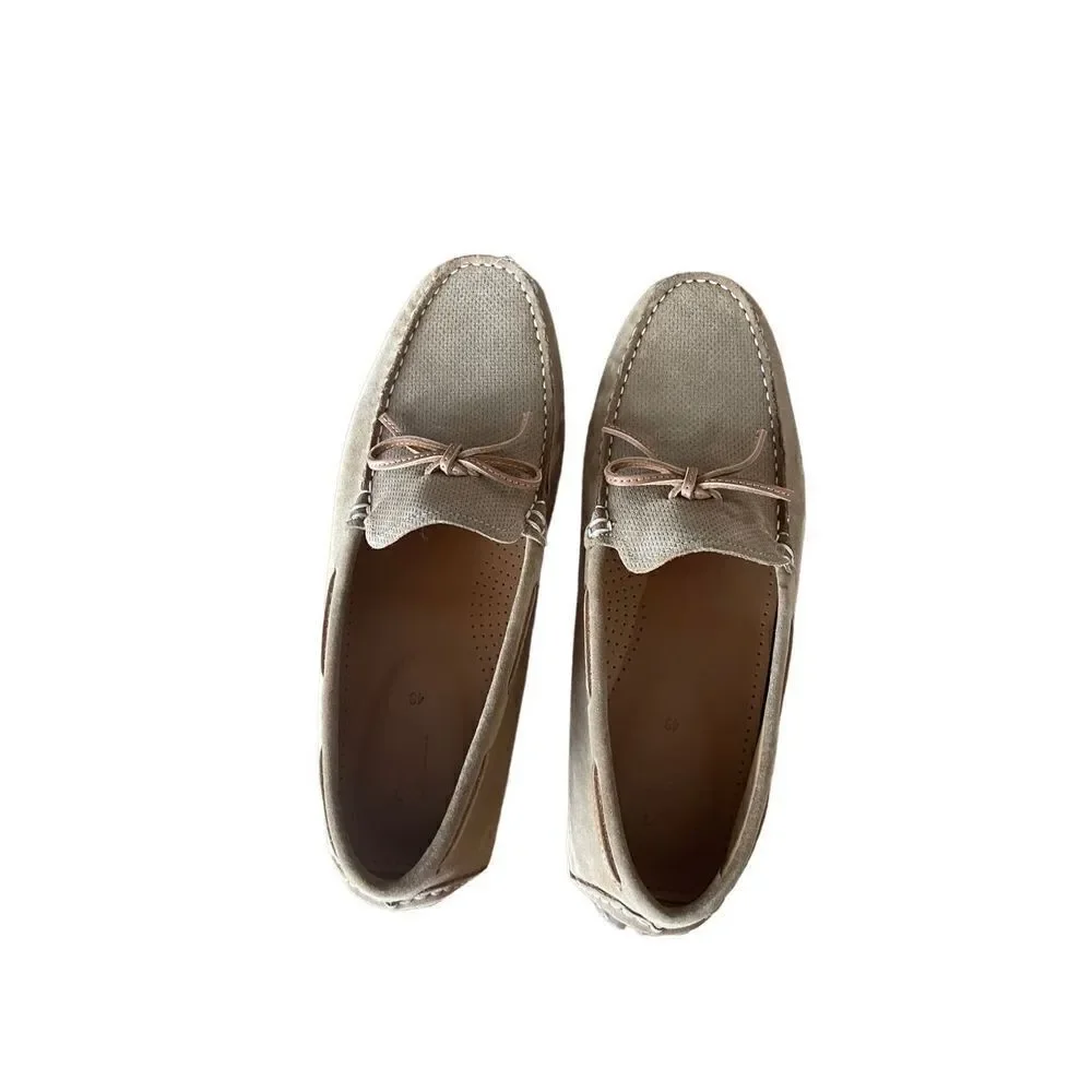 Zara Beige Mens Slip On Moccasin Bow Moc Toe Casual Loafer Shoes Size 43